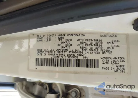 1996 Toyota 4Runner Limited z USA, uszkodzony, nr VIN JT3HN87R1T0038059